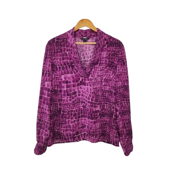 St. John Silk Purple V-neck Long Sleeve Blouse Size 10 - Picture 1 of 9
